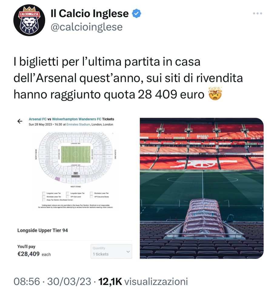 Tifosi carichi per il titolo dell’Arsenal: ultima partita, biglietti a 28mila euro- immagine 2