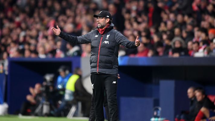 MADRID, SPAIN - FEBRUARY 18: Jurgen Klopp, Manager of Liverpool reacts during the UEFA Champions League round of 16 first leg match between Atletico Madrid and Liverpool FC at Wanda Metropolitano on February 18, 2020 in Madrid, Spain. (Photo by Michael Regan/Getty Images) 