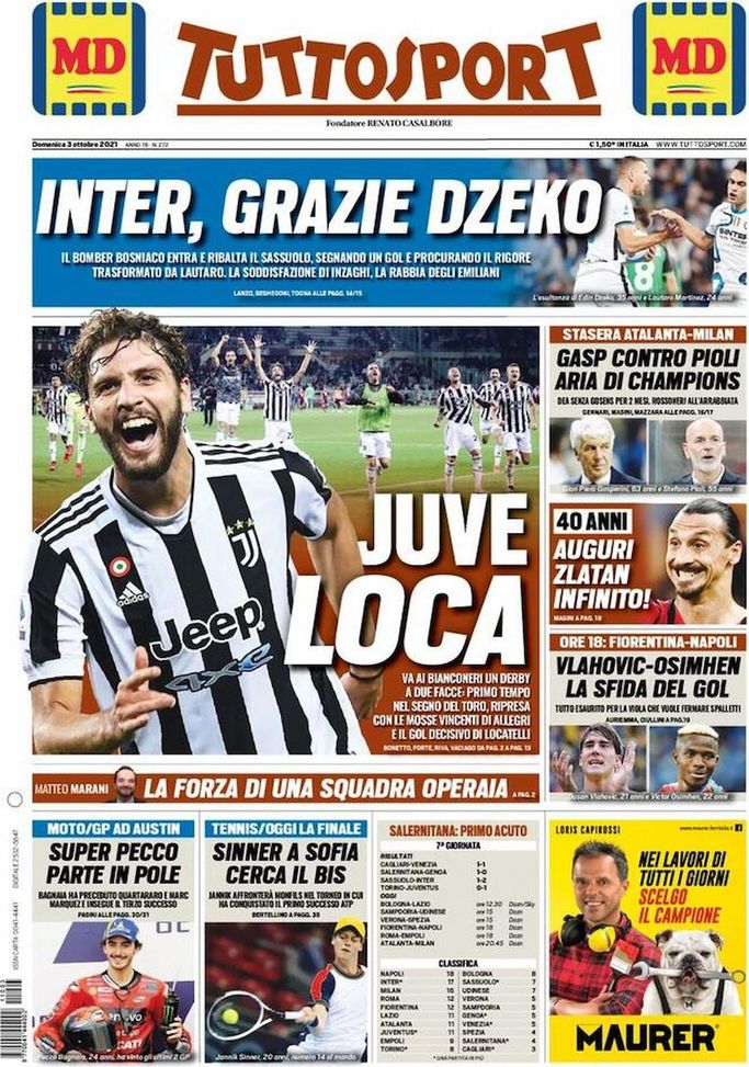 EDICOLA TS – Inter, grazie Dzeko. Il bomber bosniaco entra e ribalta il Sassuolo EDICOLA TS – Inter, grazie Dzeko. Il bomber bosniaco entra e ribalta il Sassuolo - immagine 1