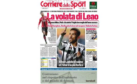Prima Pagina, Corriere dello Sport: “La volata di Leao. Sorpasso Milan ma l’Inter…” Prima Pagina