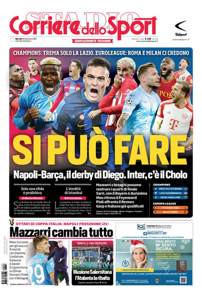 La prima pagine de Il Corriere dello Sport 19/12/2023