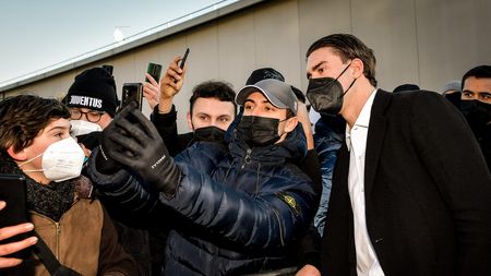 TURIN, ITALY - JANUARY 28: Juventus new signing Dusan Vlahovic arrives for medical tests on January 28, 2022 in Turin, Italy. (Photo by Daniele Badolato - Juventus FC/Juventus FC via Getty Images)