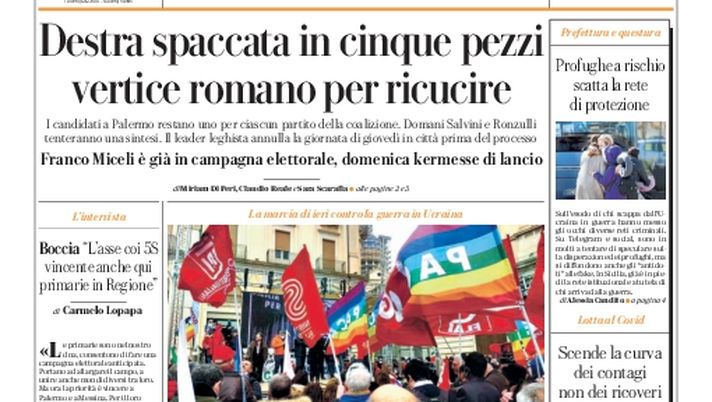 Prima Pagina, La Repubblica-Palermo: “Scende la curva dei contagi, non dei ricoveri”  Prima Pagina