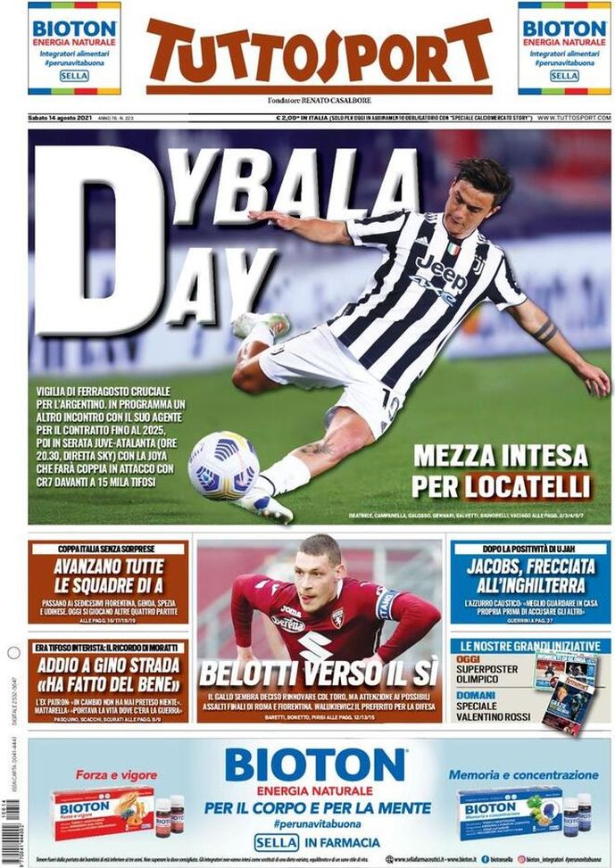 Prima Pagina, Tuttosport: “Dybala-day! Mezza intesa per Locatelli” Prima Pagina, Tuttosport: “Dybala-day! Mezza intesa per Locatelli”