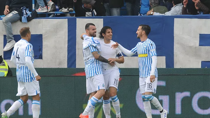 FERRARA, ITALY - APRIL 13:  Sergio Floccari of SPAL celebrates after scoring his team's second goal during the Serie A match between SPAL and Juventus at Stadio Paolo Mazza on April 13, 2019 in Ferrara, Italy. (Photo by Mario Carlini / Iguana Press/Getty Images)