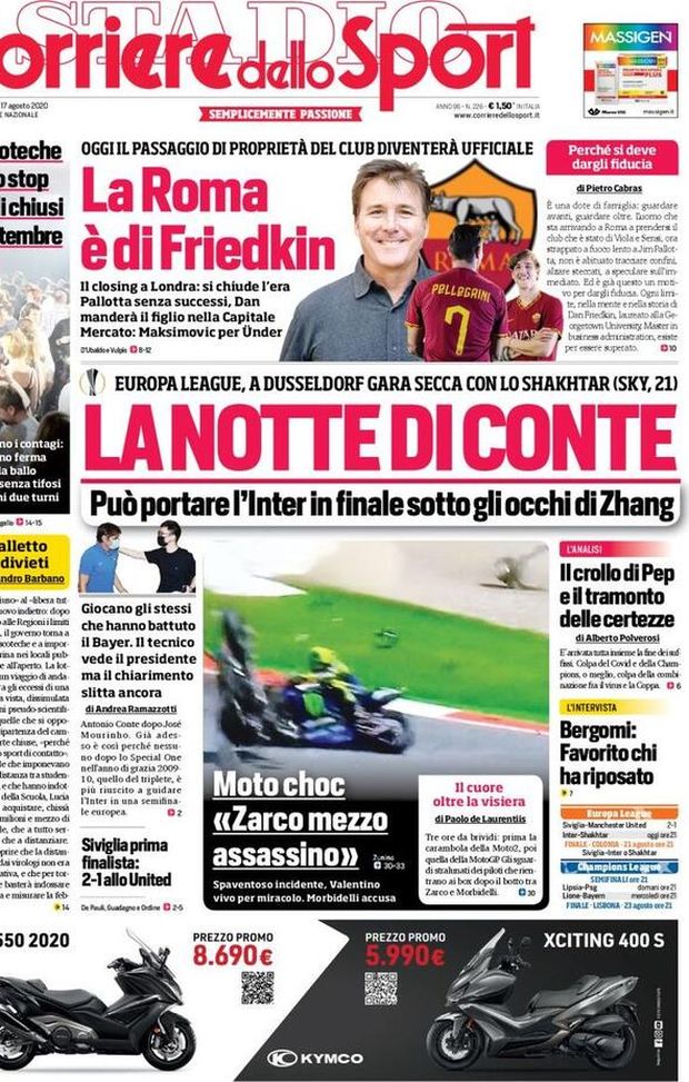 Corriere Dello Sport La Prima Pagina Di Oggi 17 Agosto 2020