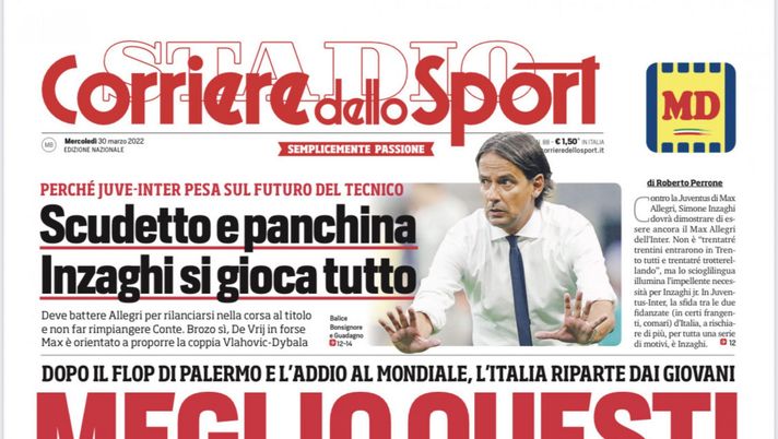 EDICOLA CDS / Inzaghi si gioca tutto. Perché Juve-Inter pesa sul futuro del tecnico - immagine 1