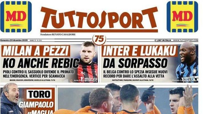 Tuttosport, la prima pagina di oggi, domenica 20 dicembre 2020 