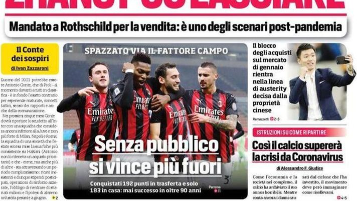 La prima pagina del Corriere dello Sport,, in edicola oggi, 2 gennaio 2021 