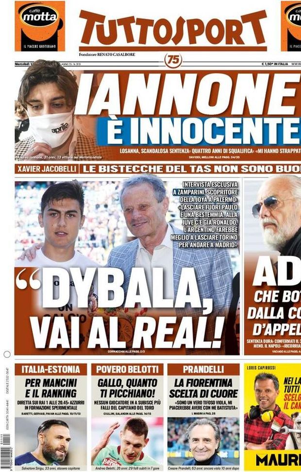  Tuttosport, la prima pagina di oggi, mercoledì 11 novembre 2020 