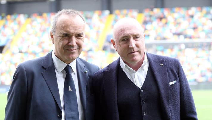 UDINE, ITALY - OCTOBER 05: Mauro Balata president of Lega Serie B and Mauro Lovisa president of pordenone Calcio during the Serie B match between Pordenone Calcio and Empoli FC at Stadio Friuli-Dacia Arena on October 5, 2019 in Udine, Italy.  (Photo by Gabriele Maltinti/Getty Images)  Serie B