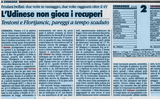 Accadde Oggi: 472/1996 Udinese beffata a Cremona