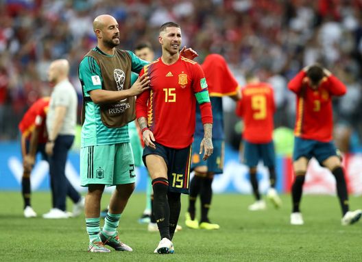 MOSCOW, RUSSIA - JULY 01: Pepe Reina of Spain and Sergio Ramos of Spain look dejected following their sides defeat in the 2018 FIFA World Cup Russia Round of 16 match between Spain and Russia at Luzhniki Stadium on July 1, 2018 in Moscow, Russia. (Photo by Ryan Pierse/Getty Images) MOSCOW, RUSSIA - JULY 01: Pepe Reina of Spain and Sergio Ramos of Spain look dejected following their sides defeat in the 2018 FIFA World Cup Russia Round of 16 match between Spain and Russia at Luzhniki Stadium on July 1, 2018 in Moscow, Russia. (Photo by Ryan Pierse/Getty Images)