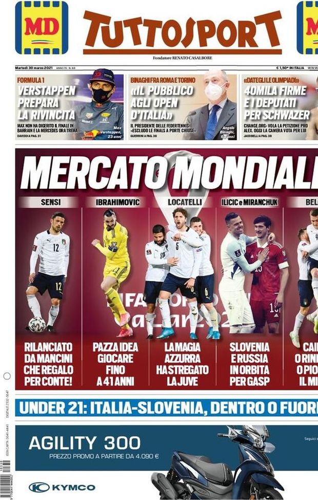 Tuttosport, la prima pagina di oggi, martedì 30 marzo 2021 