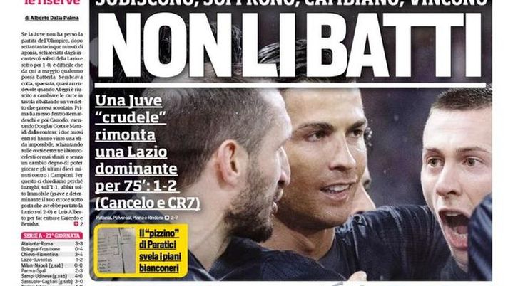 Prima Pagina, Corriere dello Sport: “Non li batti. Marotta, prima crisi. Roma senz’anima. Higuain…”  Prima Pagina, Corriere dello Sport: “Non li batti. Marotta, prima crisi. Roma senz’anima. Higuain…”