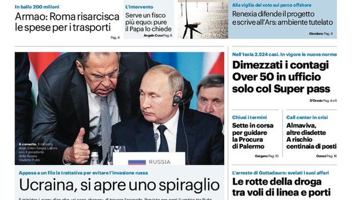 Prima Pagina, Giornale di Sicilia: “La bolletta vola, il lavoro cala. Baldini…”  Prima Pagina