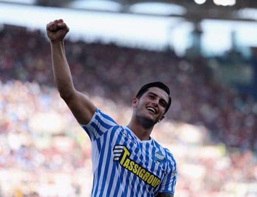  ROME, ITALY - OCTOBER 20: Kevin Bonifazi of Spal celebrates after scoring the team's second goal during the Serie A match between AS Roma and SPAL at Stadio Olimpico on October 20, 2018 in Rome, Italy. (Photo by Paolo Bruno/Getty Images) 