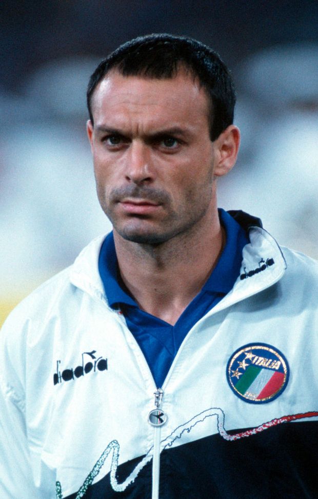 BARI, ITALY - JULY 07: Salvatore Schillaci of Italy is seen prior to the World Cup match for the third place between Italy and England on July 07, 1990 in Bari, Italy. (Photo by Bongarts/Getty Images) BARI, ITALY - JULY 07: Salvatore Schillaci of Italy is seen prior to the World Cup match for the third place between Italy and England on July 07, 1990 in Bari, Italy. (Photo by Bongarts/Getty Images)