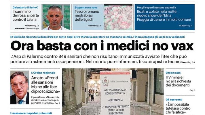 Prima Pagina, Giornale di Sicilia: “Il cammino dei rosa: si parte contro il Latina” 