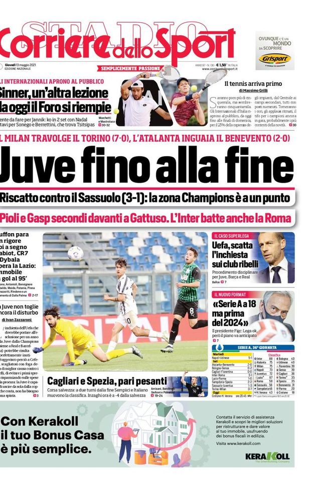 Prima Pagina, Corriere dello Sport: “Juve fino alla fine. Cagliari e Spezia, pari pesanti” Prima Pagina, Corriere dello Sport: “Juve fino alla fine. Cagliari e Spezia, pari pesanti”