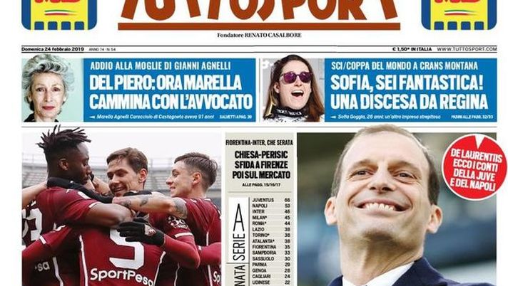 Prima Pagina, Tuttosport: “Toro vero. Allegri: ‘Vi faccio vedere io’. Roma da brividi. Chiesa-Perisic…”  Prima Pagina, Tuttosport: “Toro vero. Allegri: ‘Vi faccio vedere io’. Roma da brividi. Chiesa-Perisic…”