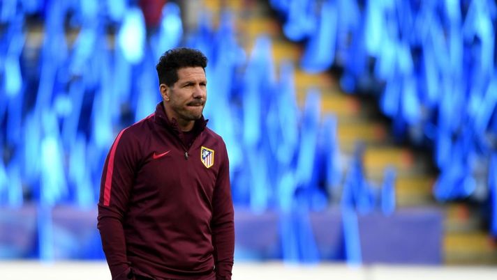 LEICESTER, ENGLAND - APRIL 17:  Diego Simeone the Manager of Atletico Madrid pictured during a training session at The King Power Stadium on April 17, 2017 in Leicester, England.  (Photo by Ross Kinnaird/Getty Images) 