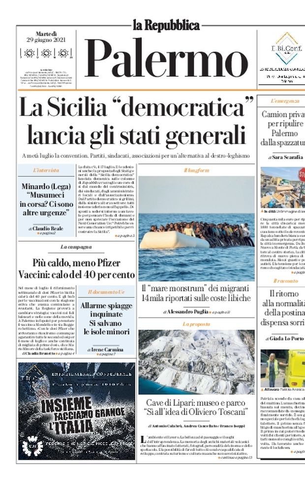 Prima Pagina, La Repubblica: “La Sicilia ‘democratica’ lancia gli stati generali” 
