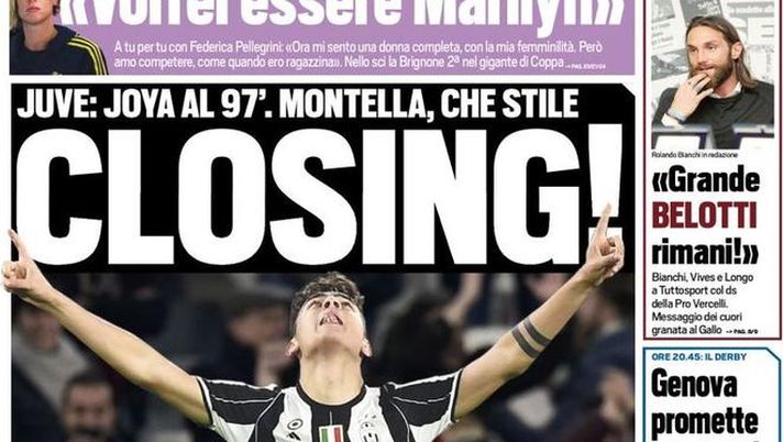 Prima Pagina, Tuttosport: &#8220;Closing! Joya al 97&#8242;. Roma attesa dal Palermo&#8221; 