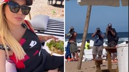 Wanda Nara in spiaggia con i figli e paparazza i fotografi