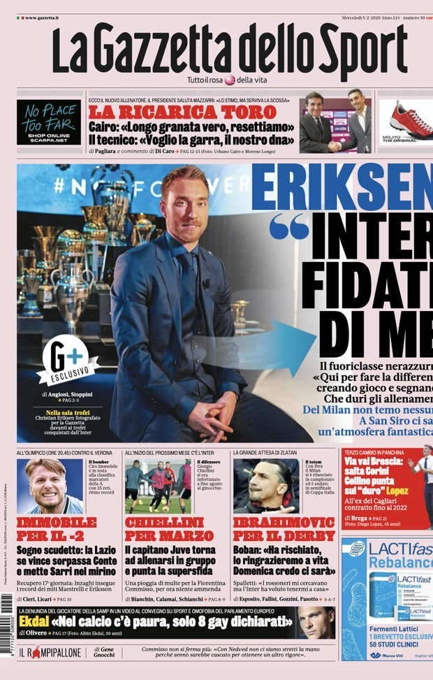 LE PRIME PAGINE DEI QUOTIDIANI SPORTIVI DEL 5.2