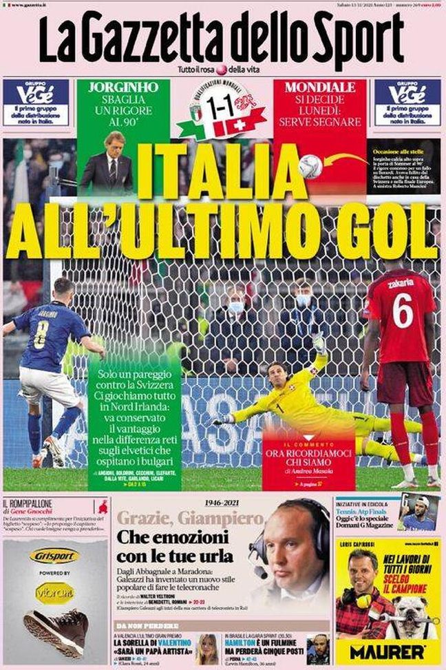 Prima Pagina, La Gazzetta dello Sport: “Italia, all’ultimo gol. Grazie Giampiero!” Prima Pagina, La Gazzetta dello Sport: “Italia, all’ultimo gol. Grazie Giampiero!” - immagine 1
