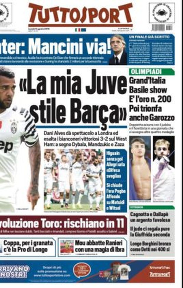 Prima Pagina, Tuttosport: &#8220;Dani Alves e la Juve come il suo Barcellona&#8221; 