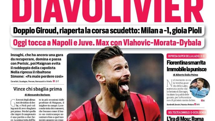 Prima Pagina, Corriere dello Sport: “DiavOlivier, derby shock. L’ira di Mou” - immagine 1
