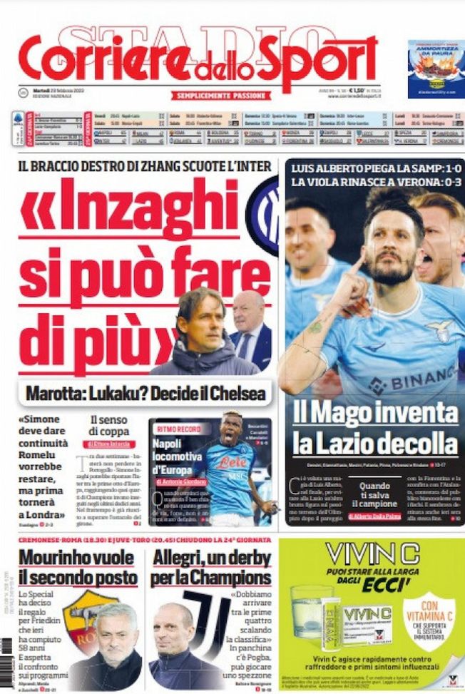 EDICOLA CDS – ‘Inzaghi può fare di più. Il braccio destro di Zhang scuote l’Inter - immagine 1