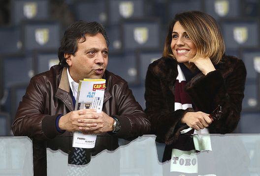 PARMA, ITALY - MARCH 10: Piero Chiambretti (L) and Federica Laviosa (R) look on before the Serie A match between Parma FC and Torino FC at Stadio Ennio Tardini on March 10, 2013 in Parma, Italy. (Photo by Marco Luzzani/Getty Images)