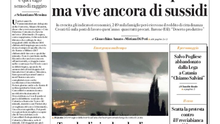 Prima Pagina, La Repubblica-Palermo: “La Sicilia vede la ripresa ma vive ancora di sussidi” Prima Pagina, La Repubblica-Palermo: “La Sicilia vede la ripresa ma vive ancora di sussidi” - immagine 1
