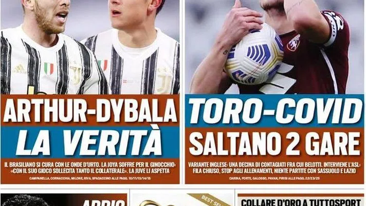 Tuttosport, la prima pagina di oggi, mercoledì 24 febbraio 2021