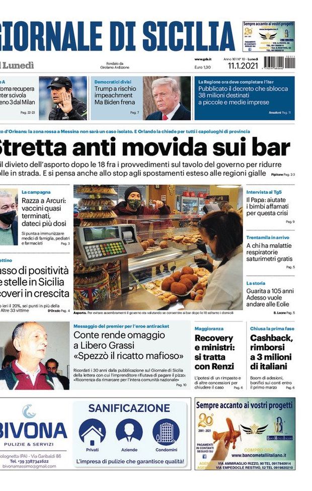 Prima Pagina, Giornale di Sicilia: &#8220;Stretta anti movida sui bar, tasso di positività alle stelle in Sicilia&#8221; 