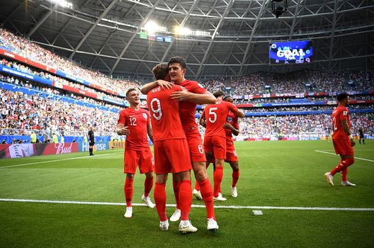 SAMARA, RUSSIA - JULY 07: Harry Maguire of England celebrates with Harry Kane after scoring his team's first goal during the 2018 FIFA World Cup Russia Quarter Final match between Sweden and England at Samara Arena on July 7, 2018 in Samara, Russia. (Photo by Matthias Hangst/Getty Images) SAMARA, RUSSIA - JULY 07: Harry Maguire of England celebrates with Harry Kane after scoring his team's first goal during the 2018 FIFA World Cup Russia Quarter Final match between Sweden and England at Samara Arena on July 7, 2018 in Samara, Russia. (Photo by Matthias Hangst/Getty Images)