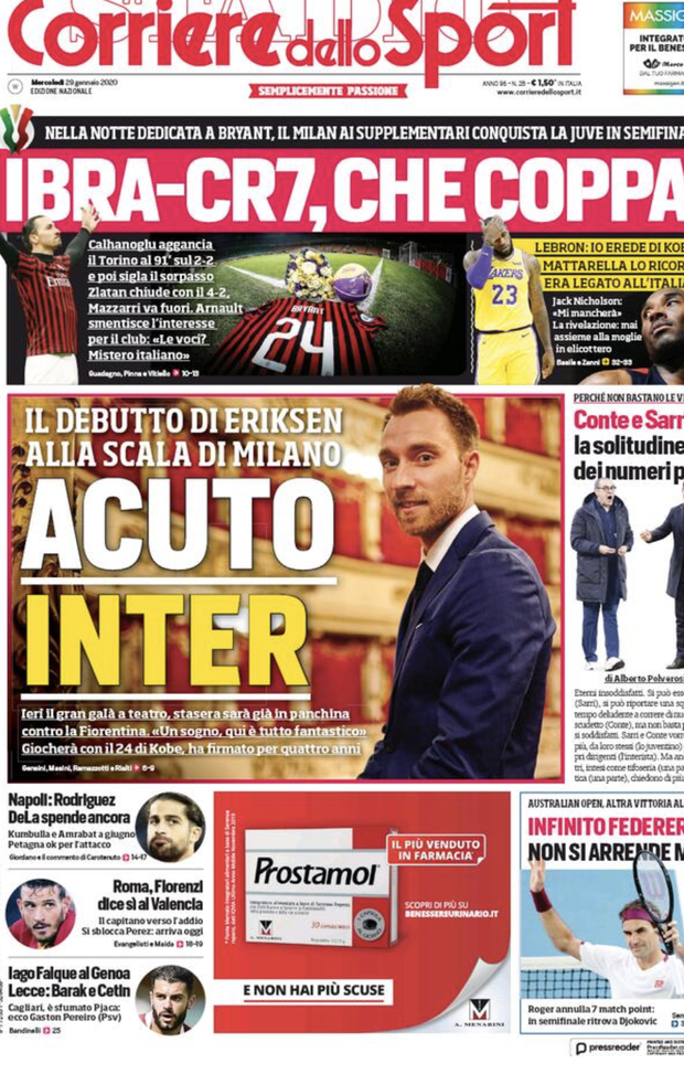 LE PRIME PAGINE DEI QUOTIDIANI SPORTIVI DEL 29.1
