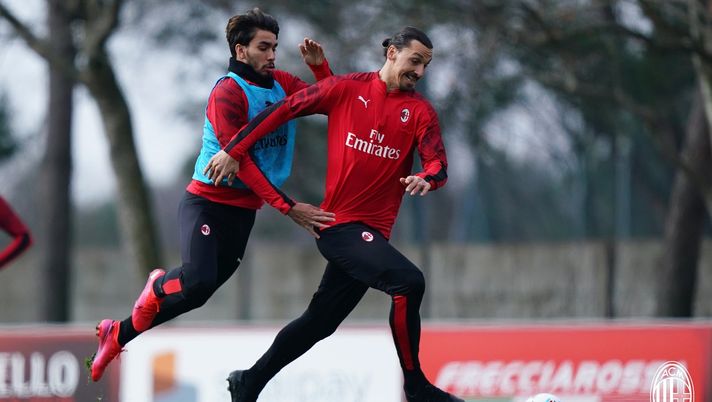 Lucas Paquetá e Zlatan Ibrahimović del Milan in allenamento a Milanello (credits: acmilan.com) 