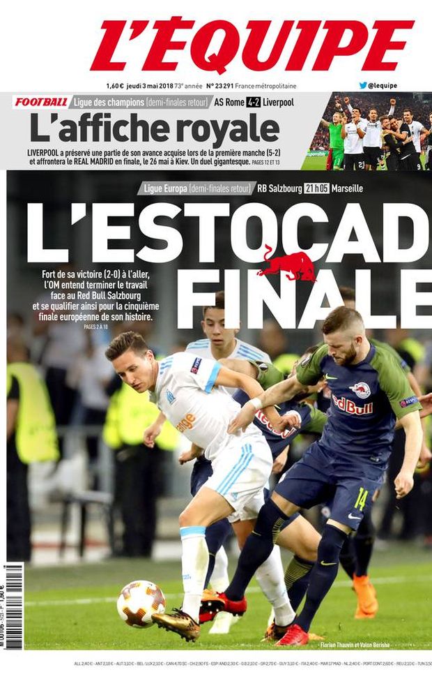 Prima Pagina, L’Équipe: “Stoccata finale: Marsiglia verso la quinta finale europea. Vetrina regale, il Liverpool…” Prima Pagina, L’Équipe: “Stoccata finale: Marsiglia verso la quinta finale europea. Vetrina regale, il Liverpool…”