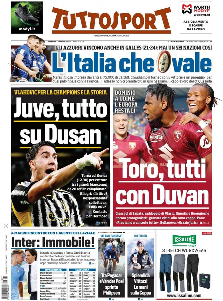 Prima pagina Tuttosport 17 marzo