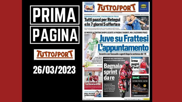 Prima pagina Tuttosport: 'Juve su Frattesi. L'appuntamento' Prima pagina Tuttosport: 'Juve su Frattesi. L'appuntamento'