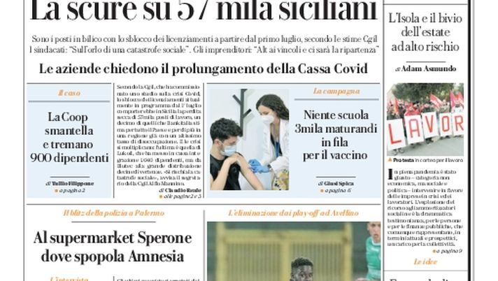 Prima Pagina, La Repubblica-Palermo: “La scure su 57 mila siciliani. E il palermitano D’Angelo cancella i sogni rosanero” 