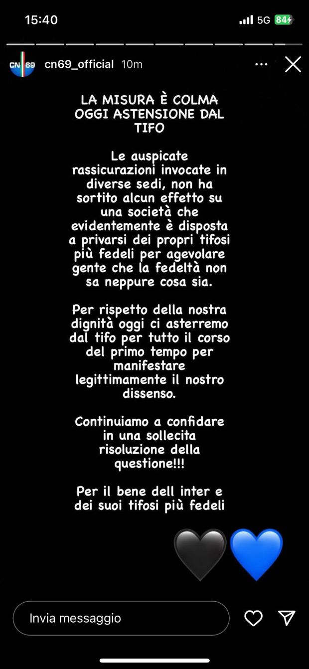 Fiorentina-Inter, la Curva Nord: “La misura è colma, oggi astensione dal tifo”- immagine 3