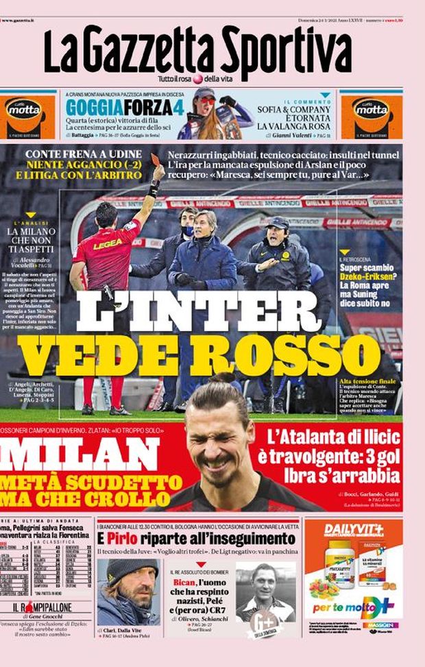 Prime Pagina, Gazzetta dello Sport: “L’Inter vede rosso! Crollo Milan, Atalanta travolgente”  Prime Pagina, Gazzetta dello Sport: “L’Inter vede rosso! Crollo Milan, Atalanta travolgente”