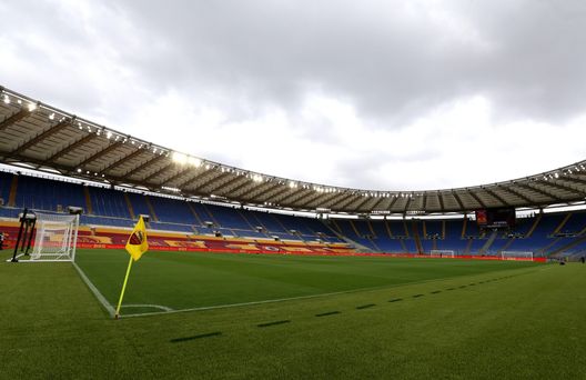 ROME, ITALY - APRIL 11: A general view inside the stadium prior to the Serie A match between AS Roma and Bologna FC at Stadio Olimpico on April 11, 2021 in Rome, Italy. Sporting stadiums around Italy remain under strict restrictions due to the Coronavirus Pandemic as Government social distancing laws prohibit fans inside venues resulting in games being played behind closed doors. (Photo by Paolo Bruno/Getty Images) ROME, ITALY - APRIL 11: A general view inside the stadium prior to the Serie A match between AS Roma and Bologna FC at Stadio Olimpico on April 11, 2021 in Rome, Italy. Sporting stadiums around Italy remain under strict restrictions due to the Coronavirus Pandemic as Government social distancing laws prohibit fans inside venues resulting in games being played behind closed doors. (Photo by Paolo Bruno/Getty Images)