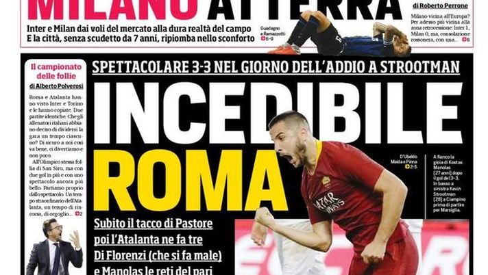 Prima Pagina, Corriere dello Sport: “Incedibile Roma. Milano atterra. Mou affonda…”  Prima Pagina, Corriere dello Sport: “Incedibile Roma. Milano atterra. Mou affonda…”
