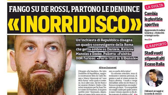 Prima Pagina, Corriere dello Sport: “Inorridisco. Sarri vuole la Juve. Cambia la giustizia sportiva”  Prima Pagina, Corriere dello Sport: “Inorridisco. Sarri vuole la Juve. Cambia la giustizia sportiva”